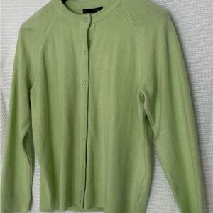 Women’s Designers Originals Light Green Pearl Button Down Sweater Petite Size L